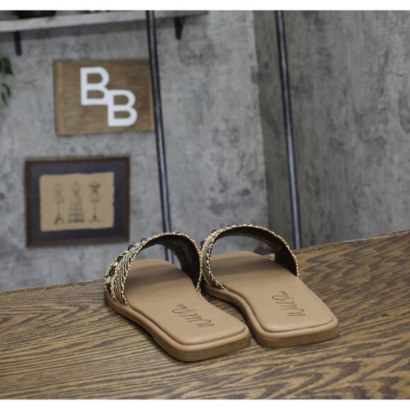 NWT Wild Pair Womens Daisyy Slide Flat Sandals Embellished Black / Natural 8M - Picture 9 of 12